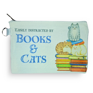 Distracted by Cats and Books Pouch Salient Books - Salient Books